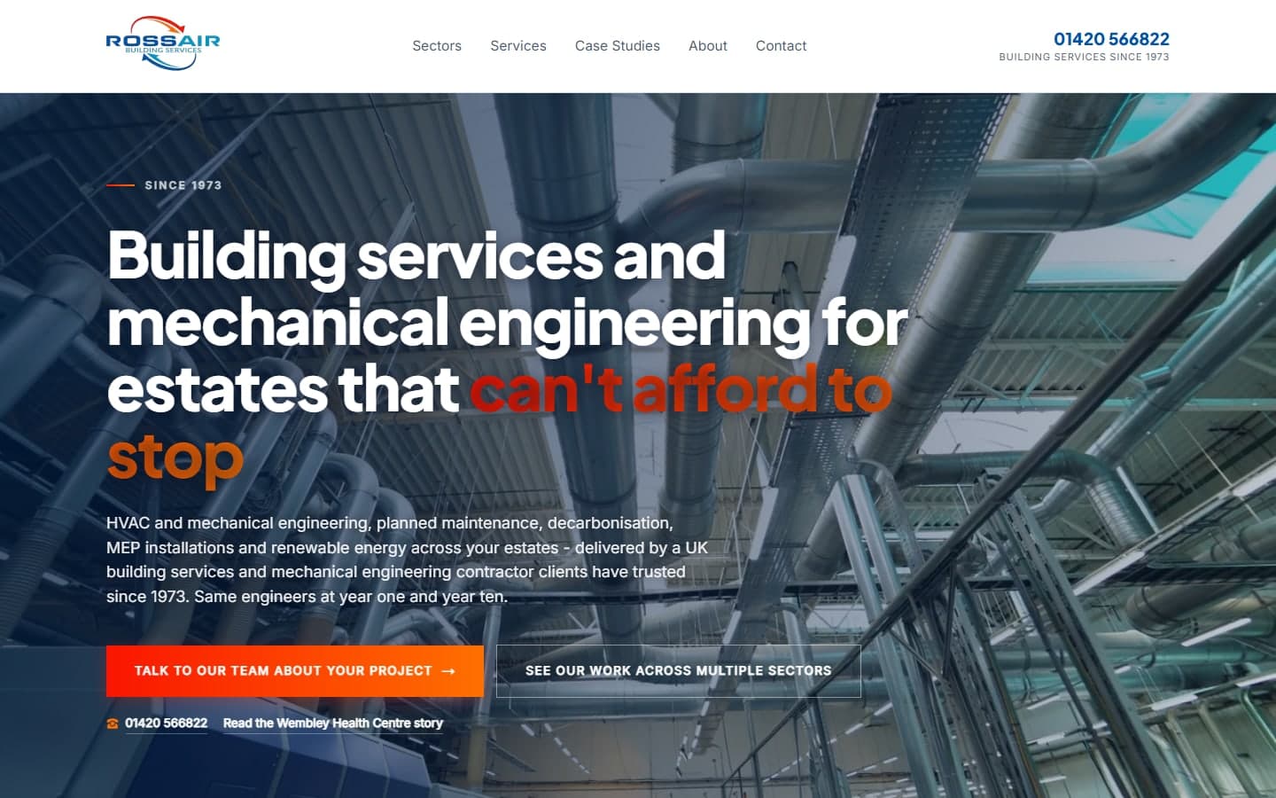 The Rossair website we built, shown on a desktop screen